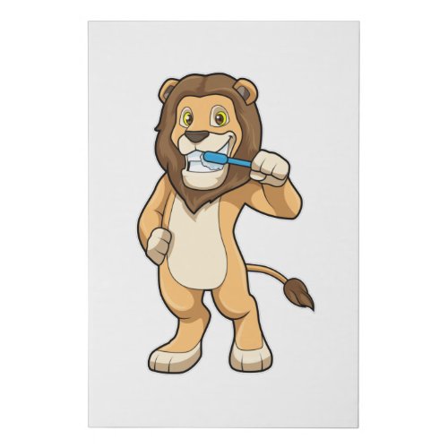 Lion with Toothbrush Faux Canvas Print