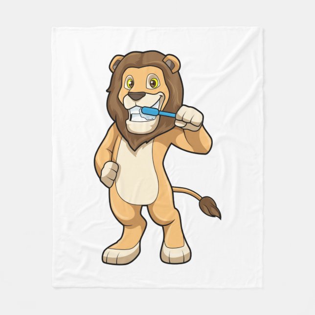 Lion with Toothbrush Fleece Blanket (Front)