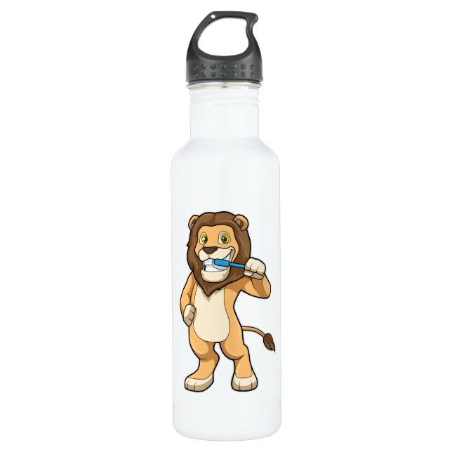 Lion with Toothbrush Stainless Steel Water Bottle (Front)