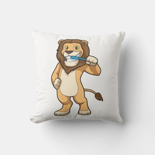 Lion with Toothbrush Throw Pillow