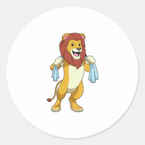 Lion with Towel for Shower Classic Round Sticker