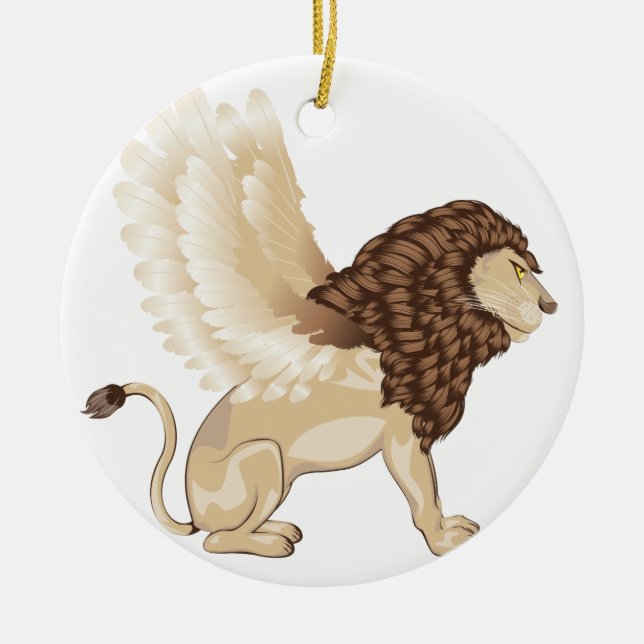 Lion with Wings Cartoon Ceramic Ornament (Front)