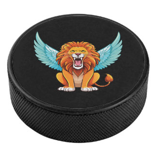 Lion with wings hockey puck