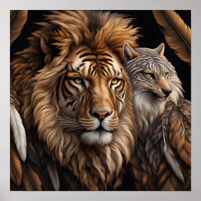 Lion, Wolf with Forwarding Facing   Poster (Front)