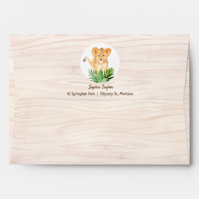 Lion Wood Texture Tropical Rain Forest Birthday Envelope (Back (Top Flap))
