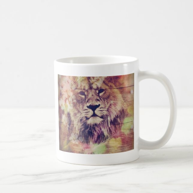 Lion Wooden Spring Grunge Digital Art Coffee Mug (Right)