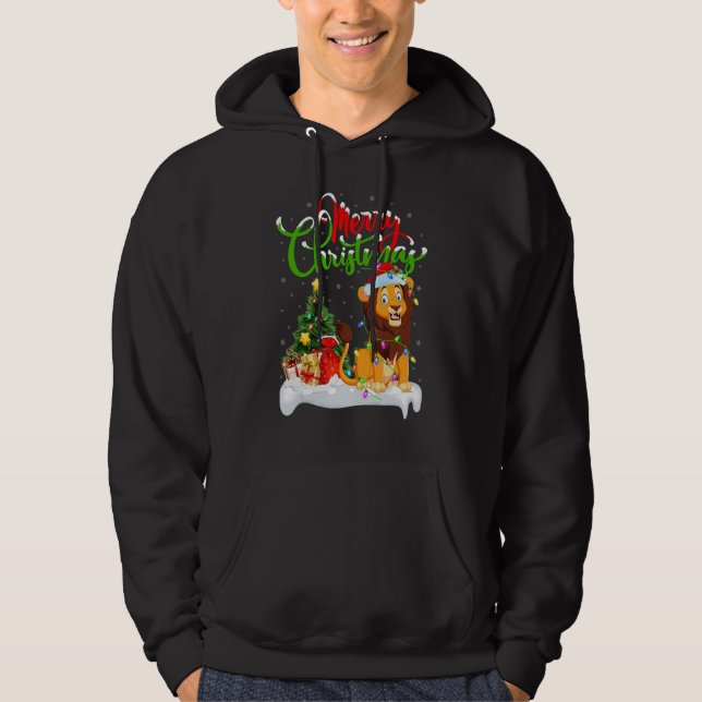 Lion   Xmas Decorations Santa Lion Christmas Hoodie (Front)