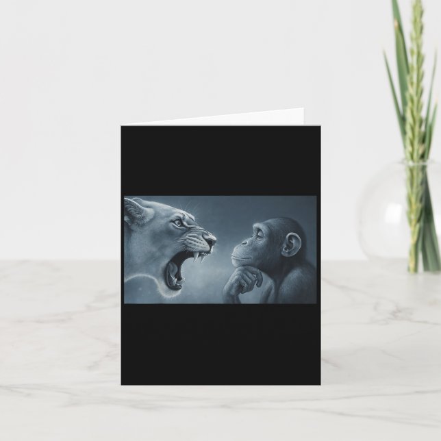 Lion Yelling At Monkey, Monkey And Lion Meme Monke Card (Front)