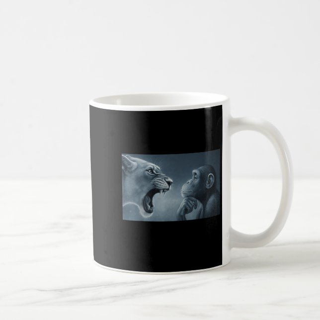 Lion Yelling At Monkey, Monkey And Lion Meme Monke Coffee Mug (Right)