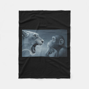 Lion Yelling At Monkey, Monkey And Lion Meme Monke Fleece Blanket