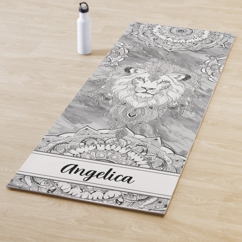 Lion Yoga Mat _ Lionheart with Indian Mandala Art