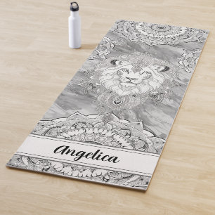 Lion Yoga Mat - Lionheart with Indian Mandala Art
