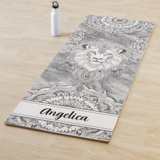 Lion Yoga Mat - Lionheart with Indian Mandala Art