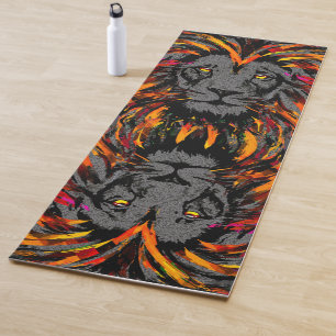 Lion Yoga Mat Orange Dark Lion Head Illustration