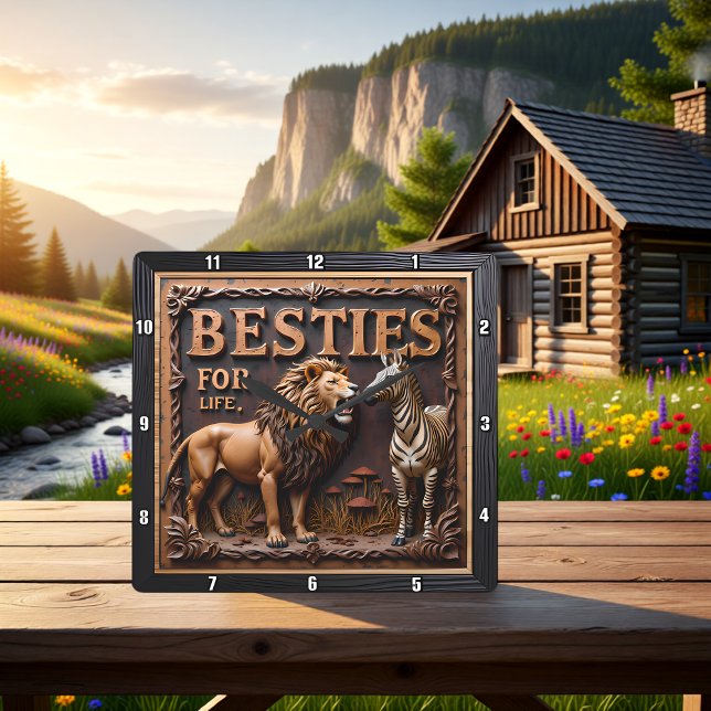 Lion Zebra Close Up Friends Square Wall Clock (Creator Uploaded)