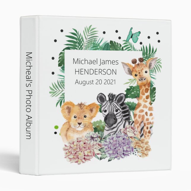  Lion Zebra Giraffe Safari Jungle Photo Album 3 Ring Binder (Front/Spine)