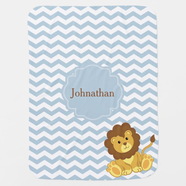 Lion Zigzag Pattern Custom Baby Blanket (Front)
