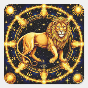 Lion Zodiac Symbol Over Celestial Starry Backgroun Square Sticker