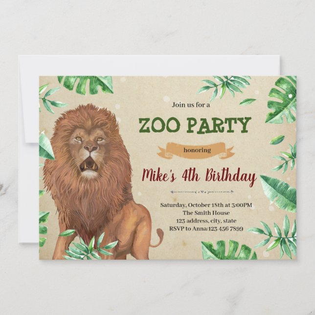 Lion zoo safari birthday Invitation (Front)