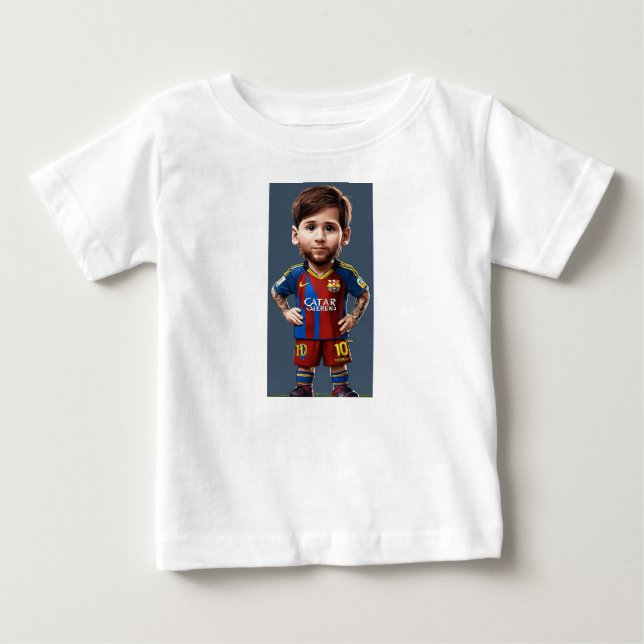Lionel Messi cute baby cartoon realist big eyes  T-Shirt (Front)