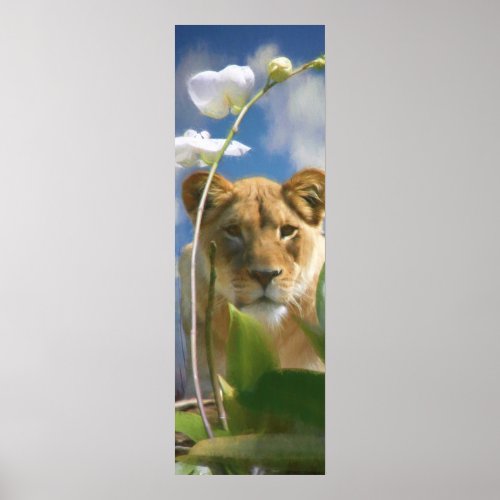 LIONESS AND ORCHID POSTER