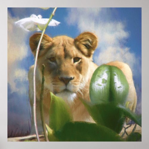 LIONESS AND ORCHID POSTER