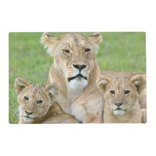 Lioness and Two Cubs, East Africa, Tanzania, Placemat