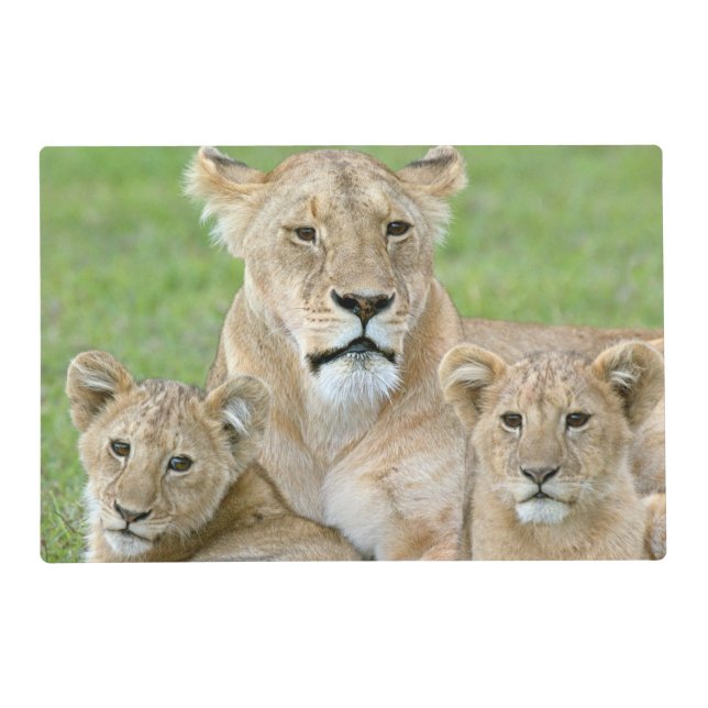 Lioness and Two Cubs, East Africa, Tanzania, Placemat (Front)