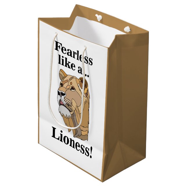 Lioness Animal Fearless Birthday Medium Gift Bag (Front Angled)