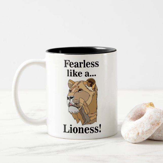 Lioness Animal Fearless  Two-Tone Coffee Mug (With Donut)