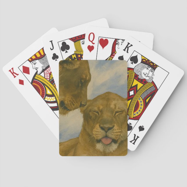 Lioness Companionship in Golden Light Poker Cards (Back)