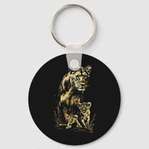 Lioness Cubs Hunting Team Lion Wildlife Sketch Keychain