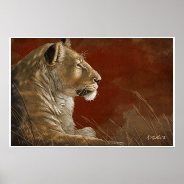 Lioness in the Shade digital painting Poster (Front)