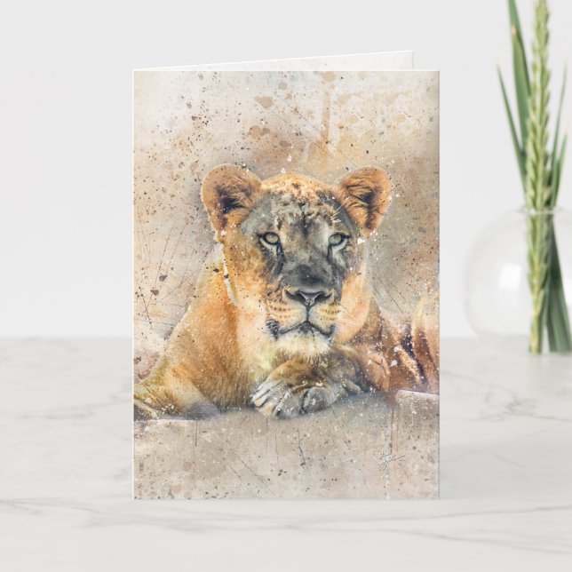 Lioness Jungle Safari Artwork All Occasion Blank Holiday Card (Front)