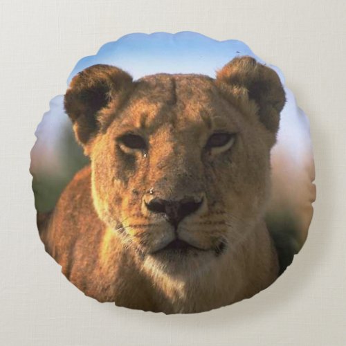 Lioness Lovers Jungle Round Pillow