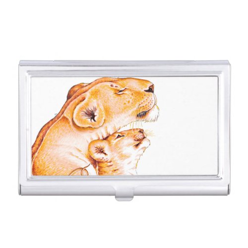 Lioness Mom and the Cub white Business Card Case
