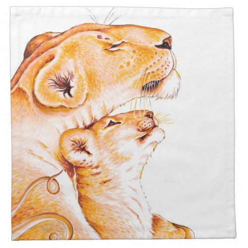 Lioness Mom and the Cub white Cloth Napkin