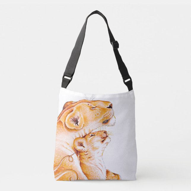 Lioness Mom and the Cub white Crossbody Bag (Front)