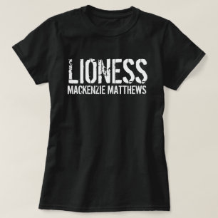 Lioness Personalized Name Black and White Women’s T-Shirt