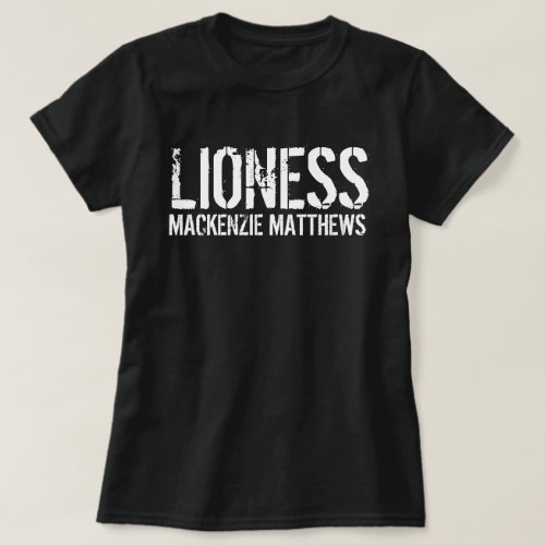 Lioness Personalized Name Black and White Womens T_Shirt