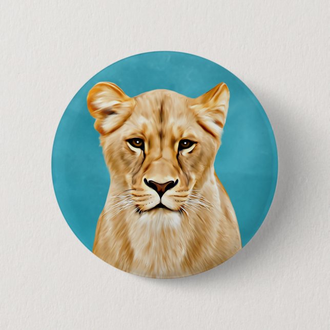 Lioness Portrait Painting Wild Life Lovers Gift Button (Front)