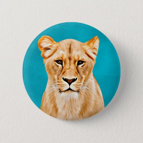 Lioness Portrait Painting Wild Life Lovers Gift Button