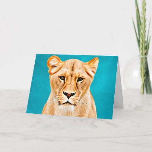 Lioness Portrait Painting Wild Life Lovers Gift Card