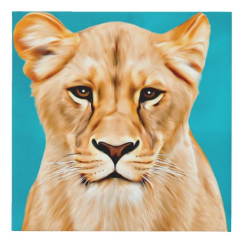 Lioness Portrait Painting Wild Life Lovers Gift Faux Canvas Print