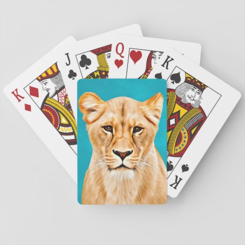 Lioness Portrait Painting Wild Life Lovers Gift Poker Cards