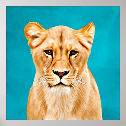 Lioness Portrait Painting Wild Life Lovers Gift Poster