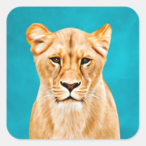 Lioness Portrait Painting Wild Life Lovers Gift Square Sticker