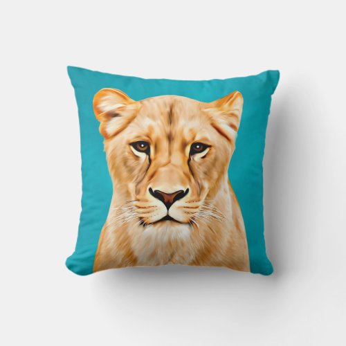 Lioness Portrait Painting Wild Life Lovers Gift Throw Pillow