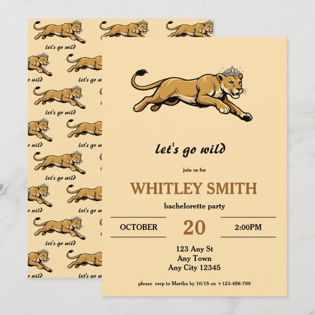 Lioness Queen Bachelorette Party Invitation (Front/Back)