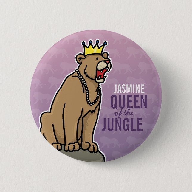 Lioness Queen of the Jungle, Add Child's Name Pinback Button (Front)